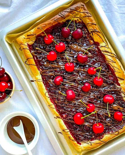 Cherry and Chocolate Puff Pastry Tart