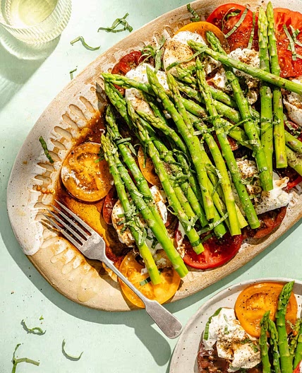 Asparagus and Tomato Caprese Salad with Burrata
