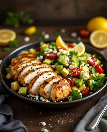 Easy Lemon Herb Chicken Salad with Avocado and Tomatoes