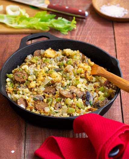 Skillet Vegan Cornbread and Sausage Stuffing