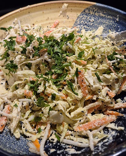 Black sesame Asian slaw with ginger cashew mayo