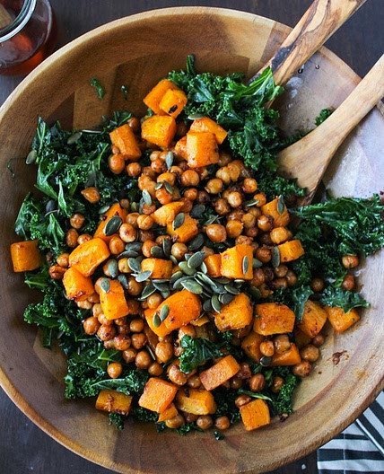Spicy Kale and Chipotle Chickpea and Roasted Butternut Squash Salad