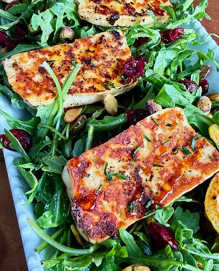 Lemon Hot Honey Halloumi Salad