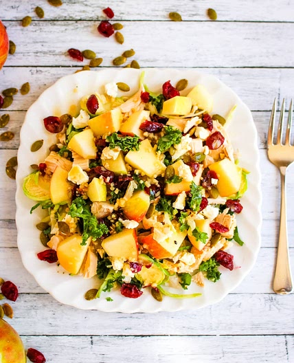 Kale Apple and Cranberry Mason Jar Salad with Chicken