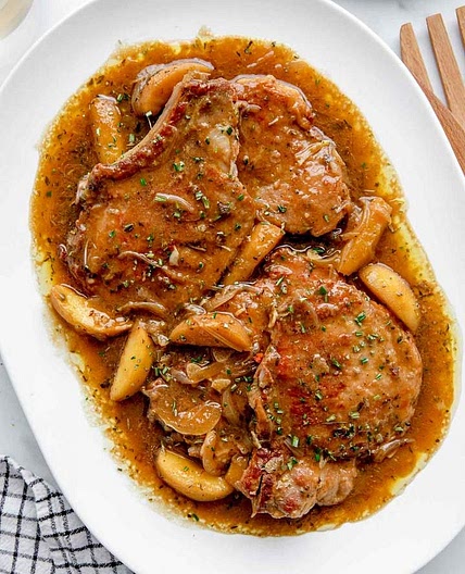 Pork Neck with Onions in a Mustard and Beer Marinade