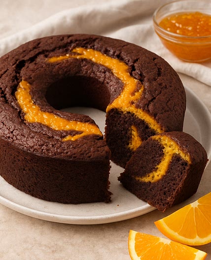Receta clasica de bizcocho de chocolate humedo con un toque marmolade de naranja
