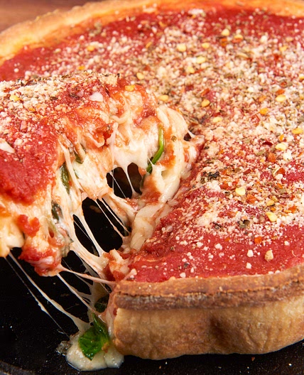 Chicago-Style Veggie Deep Dish Pizza with ricotta, spinach, and roasted red peppers