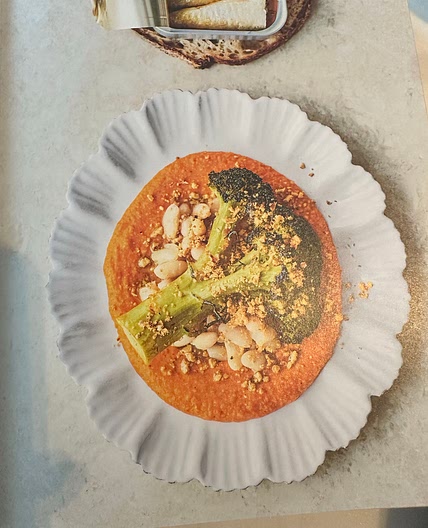 Roasted broccoli on Romesco