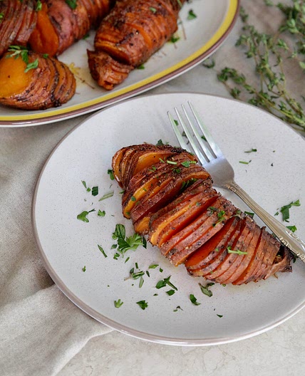 Whole30 Hasselback Sweet Potatoes