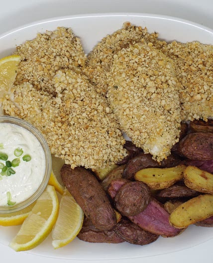 Baked Fish and Chips with Creamy Horseradish Sauce