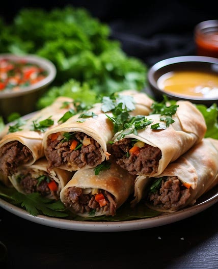 Syrian Beef Kabseh Spring Rolls