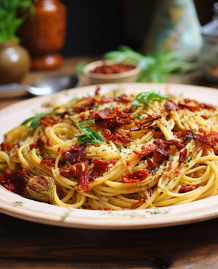 Spaghetti with Artichokes and Sun-Dried Tomatoes