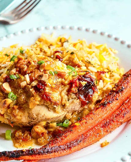 Roast Chicken with Saffron, Hazelnuts and Honey