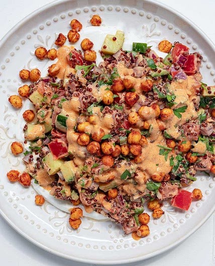 Creamy Quinoa Garbanzo Bean Salad (Oil-Free)