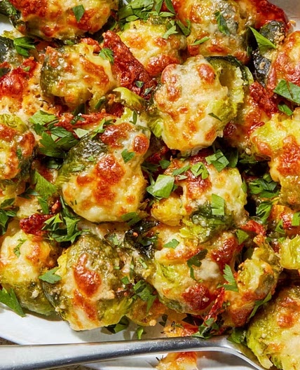 Brussel sprouts, bacon and eggs