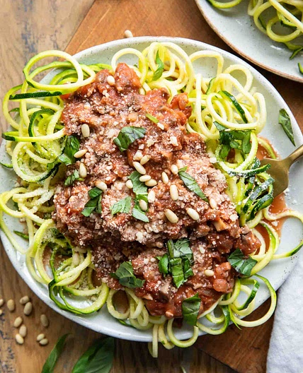 Zucchini Spaghetti w/ Mushroom Red Sauce
