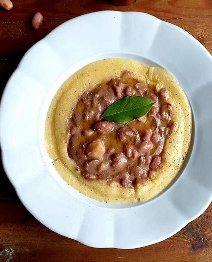 dry borlotti bean stew with soft cooked polenta