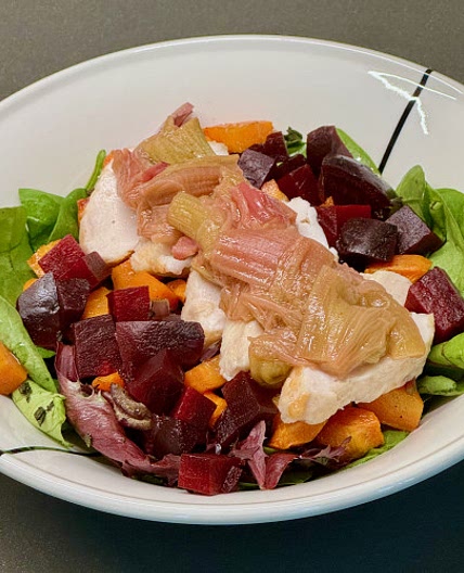 Rhubarb, beetroot & chicken Salad