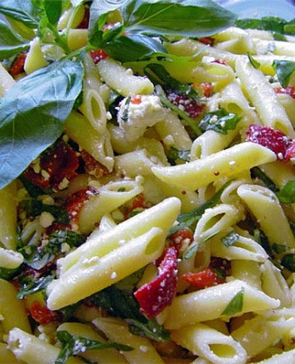 Penne Pasta Salad With Roasted Red Peppers And Fresh Basil