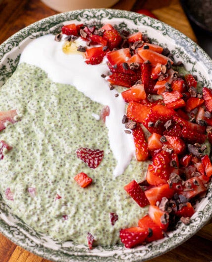 Matcha Strawberry Chia Pudding (high protein)
