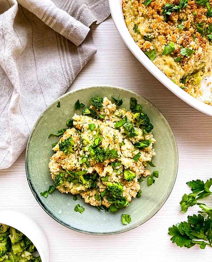 Broccoli and Cheddar Quinoa Gratin