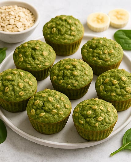 Banana Spinach Oat Muffins
