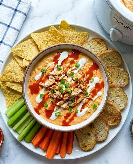 Crockpot Buffalo Chicken Dip (No Cream Cheese)