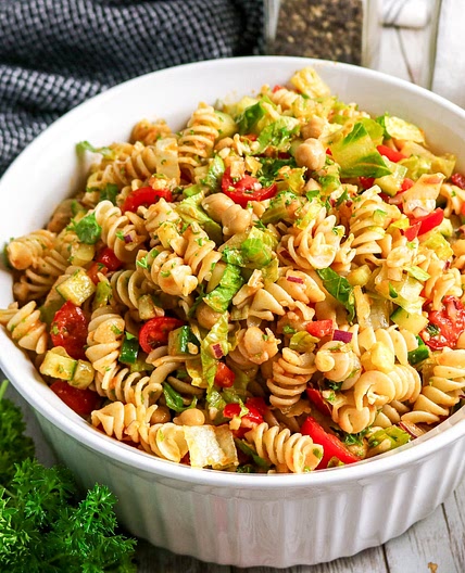 Pasta Chopped Salad with Chickpeas and Sun-Dried Tomato Vinaigrette Recipe