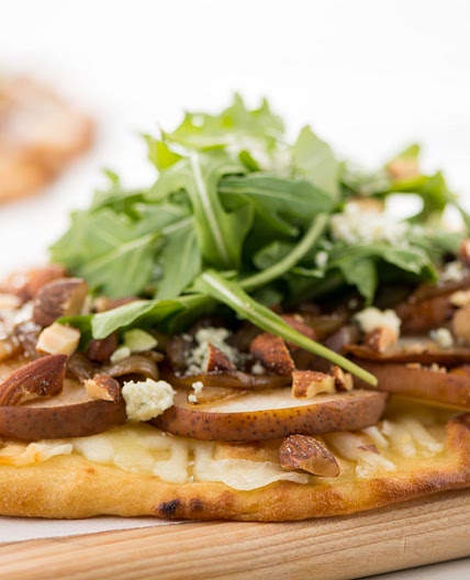 Pear and Blue Cheese Pizza with smoked almonds