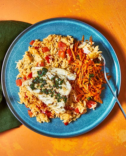 Chilli & Herb Cod With Red Thai Curry Rice