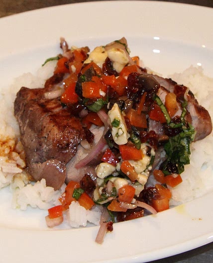 Pork Tenderloin with Blue Cheese and Dried Cherry Salsa