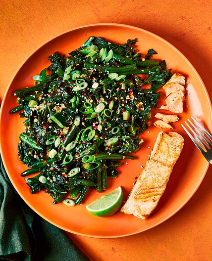 Salmon With Spicy Stir-Fried Greens