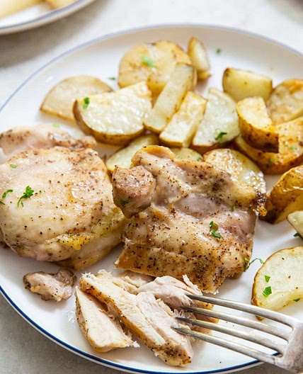 Air Fryer Chicken Thighs and Potatoes