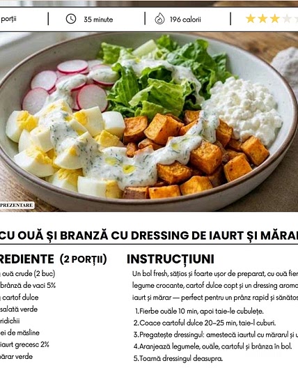 BOL CU OUĂ ȘI BRANZĂ CU DRESSING DE IAURT ȘI MĂRAR