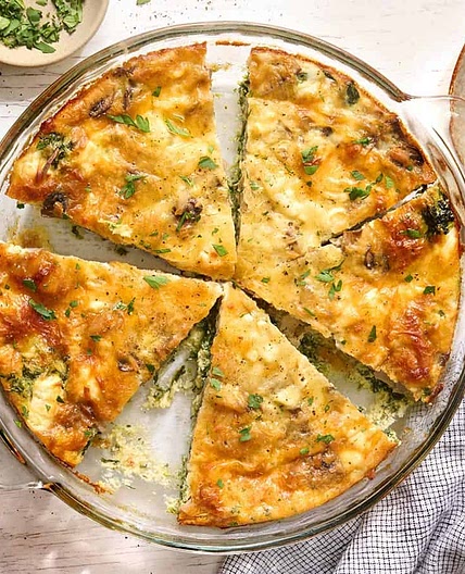 Spinach Mushroom and Feta Crustless Quiche