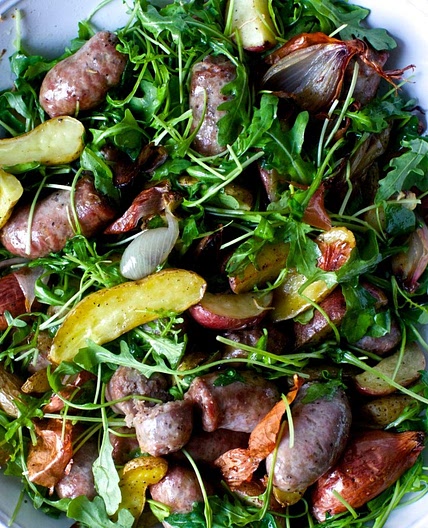 Sausage and Potato Roast with Arugula