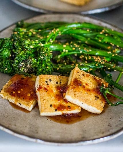 Garlic Chili Tofu Recipe with Broccolini