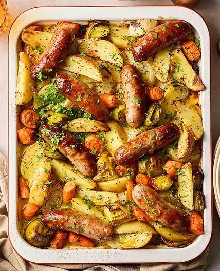 Sticky Sausage Tray Bake {Easy & Delicious}