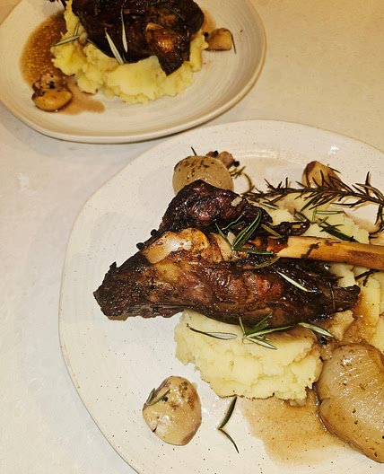 slow-simmered lamb shanks
