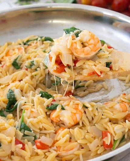 Tuscan Shrimp and Orzo Skillet