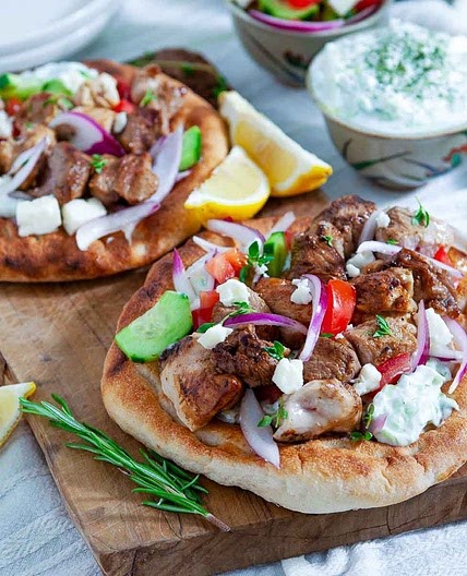 Greek Souvlaki Skewer Platter With Tzatziki