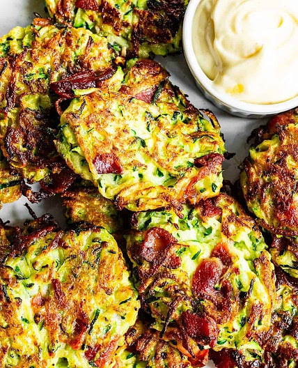 Crispy Zucchini Fritters with Bacon (Easy, Healthy, Gluten Free)