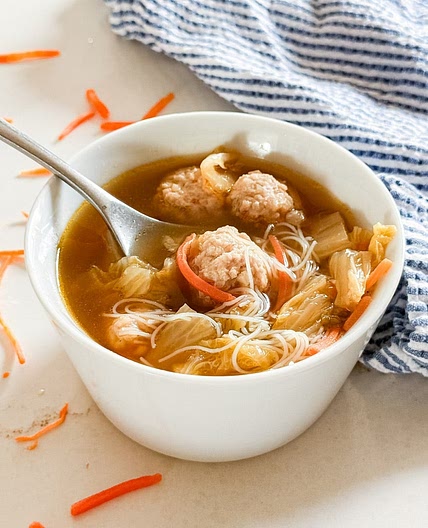 Asian Soup with Cabbage and Meatballs