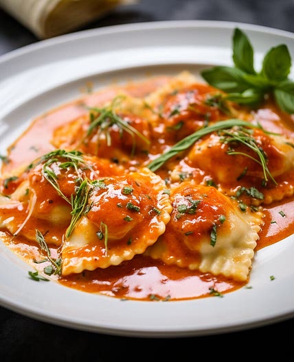 Lobster Ravioli with Tomato Basil Sauce