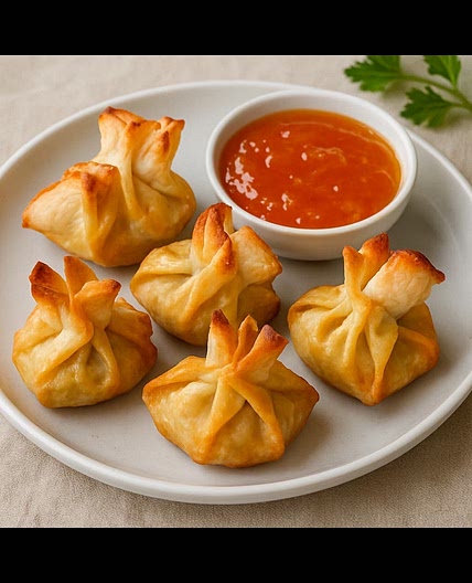 Chicken Wontons with Apricot Dipping Sauce 