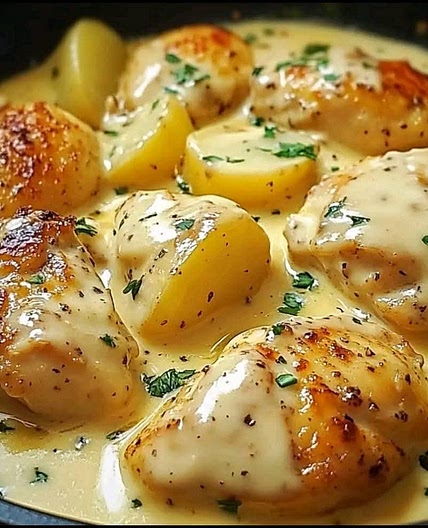 CHICKEN WITH POTATOES IN CHEESE SAUCE