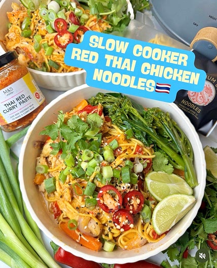 SLOW COOKER RED THAI CHICKEN NOODLES