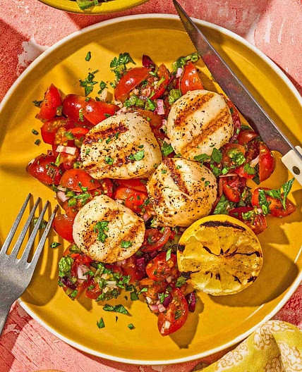 Grilled Scallops with Mediterranean Tomato Salsa