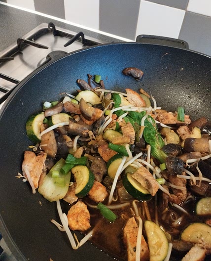 Chicken zucchini and eggplant stir fry