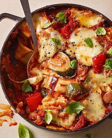 One-pan cheat’s vegetable lasagne